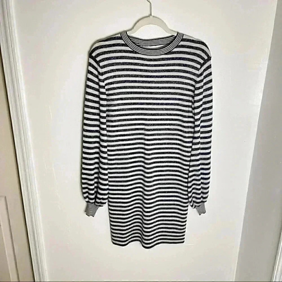 NEW Maje Rushour Metallic Long Sleeve Striped Mini Dress French Preppy Shimmer - Picture 3 of 8